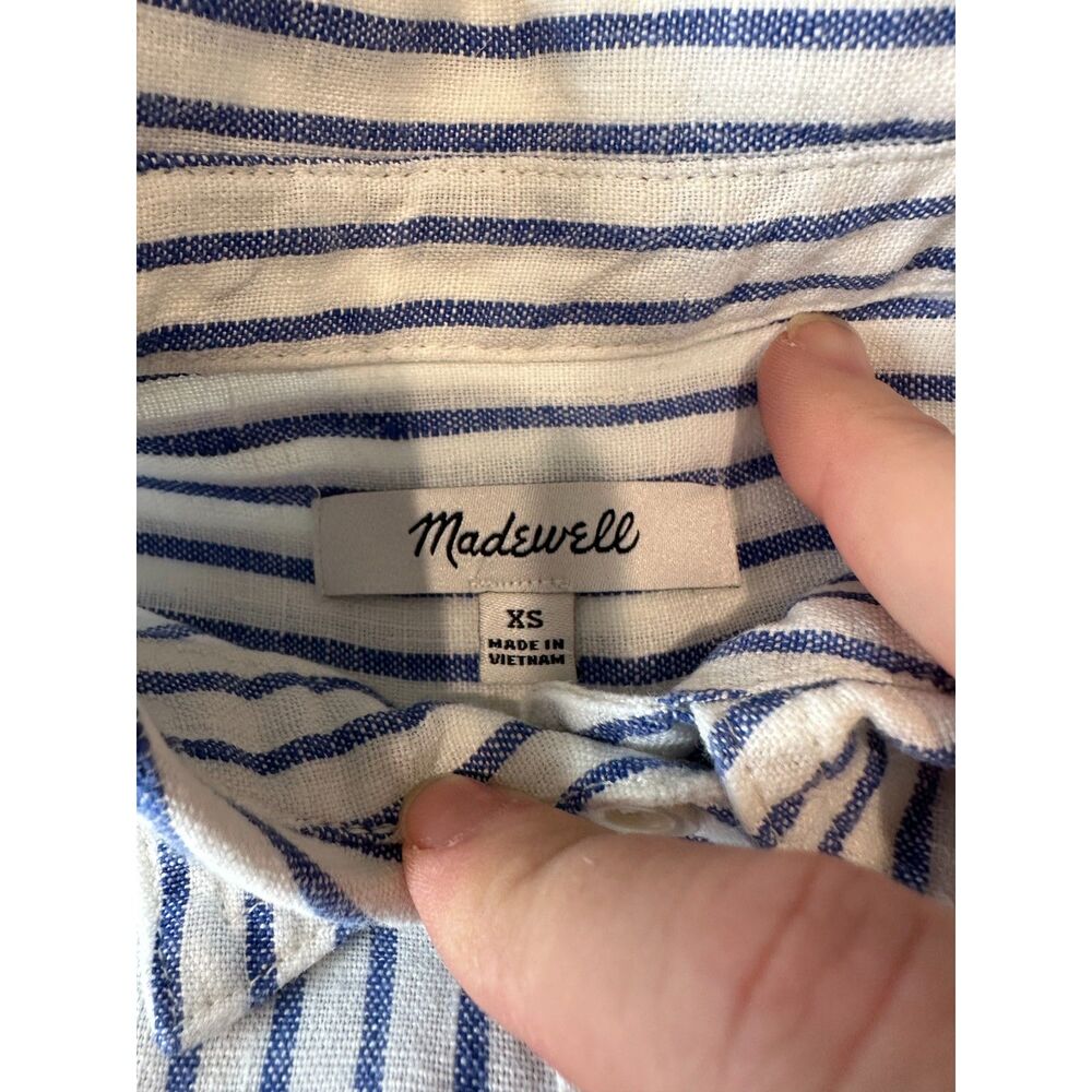 Madewell 100% Linen Dolman Blue and White Stripe Button Down Shirt Size XS - Picture 5 of 5